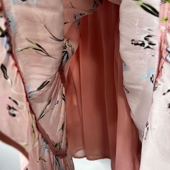 Nicole Miller Pink Silk Blend Floral Tiered Ruffle Long Sleeve Dress Sz Small - Picture 9 of 10